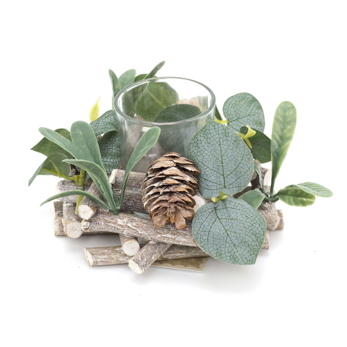 13cm Alpine Sage Christmas Tealight Candle Holder | Christmas Wreath Tea Light Holder | Christmas Candle Centerpiece Candle Holder - Tophatter Daily Deals