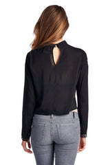 Women's Black Panel Long Sleeve Crop Top Tops - Tophatter Daily Deals