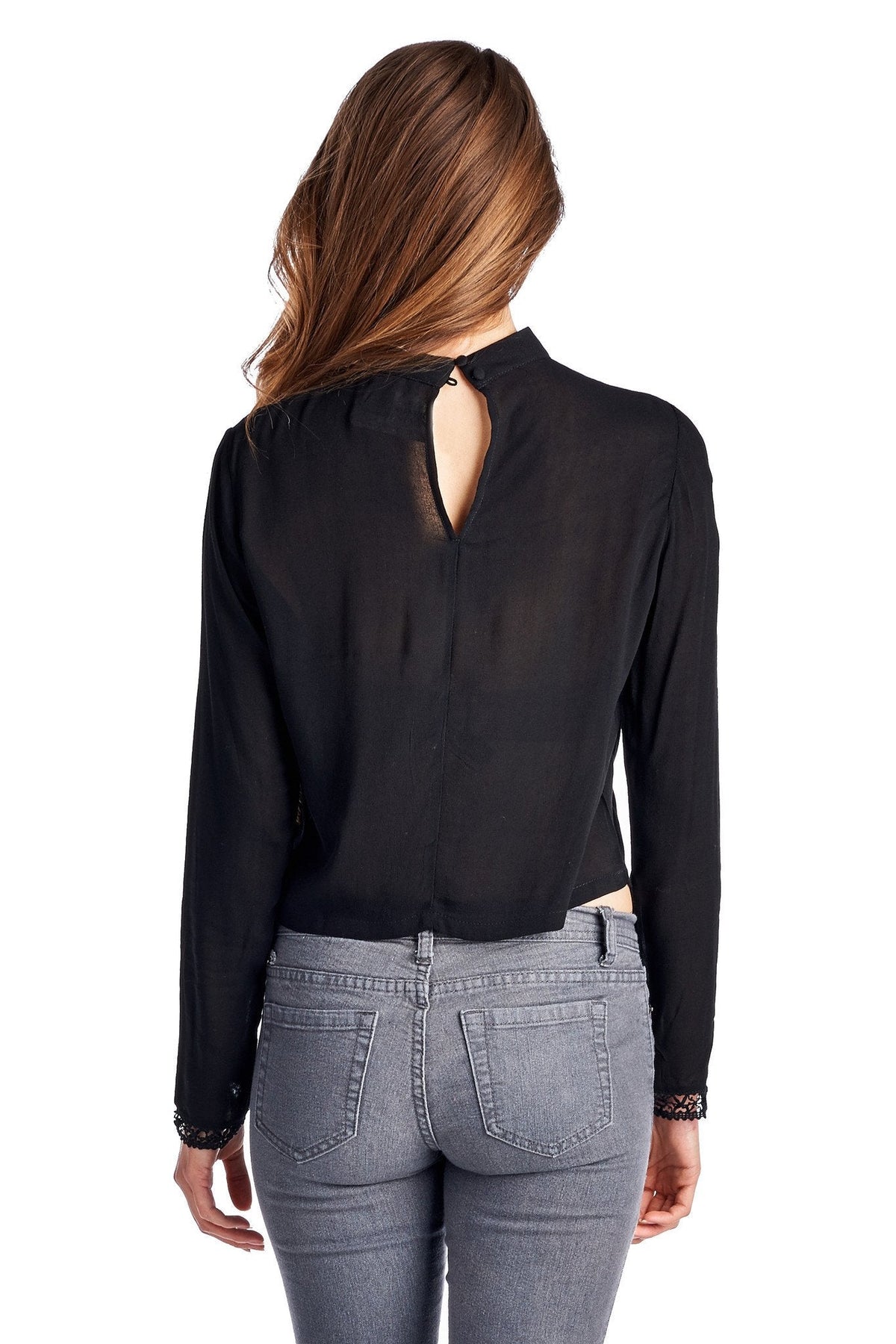 Women's Black Panel Long Sleeve Crop Top Tops - Tophatter Daily Deals