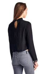 Women's Black Panel Long Sleeve Crop Top Tops - Tophatter Daily Deals