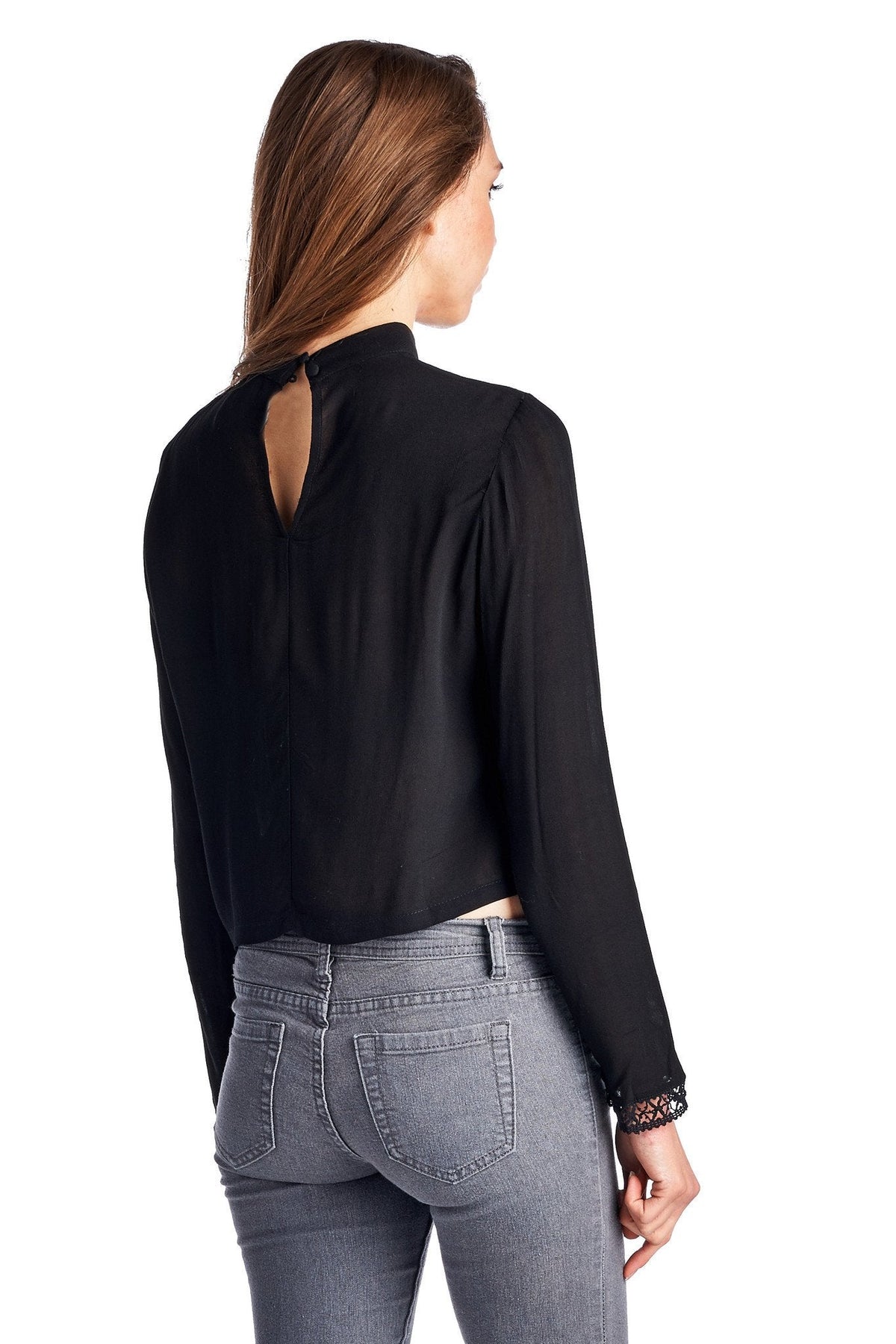 Women's Black Panel Long Sleeve Crop Top Tops - Tophatter Daily Deals