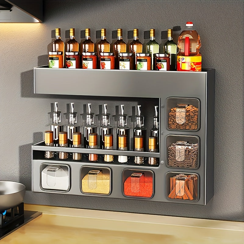 Wall-Mounted Metal Spice Rack with 6 Jars Kitchen Cabinets - Tophatter Daily Deals