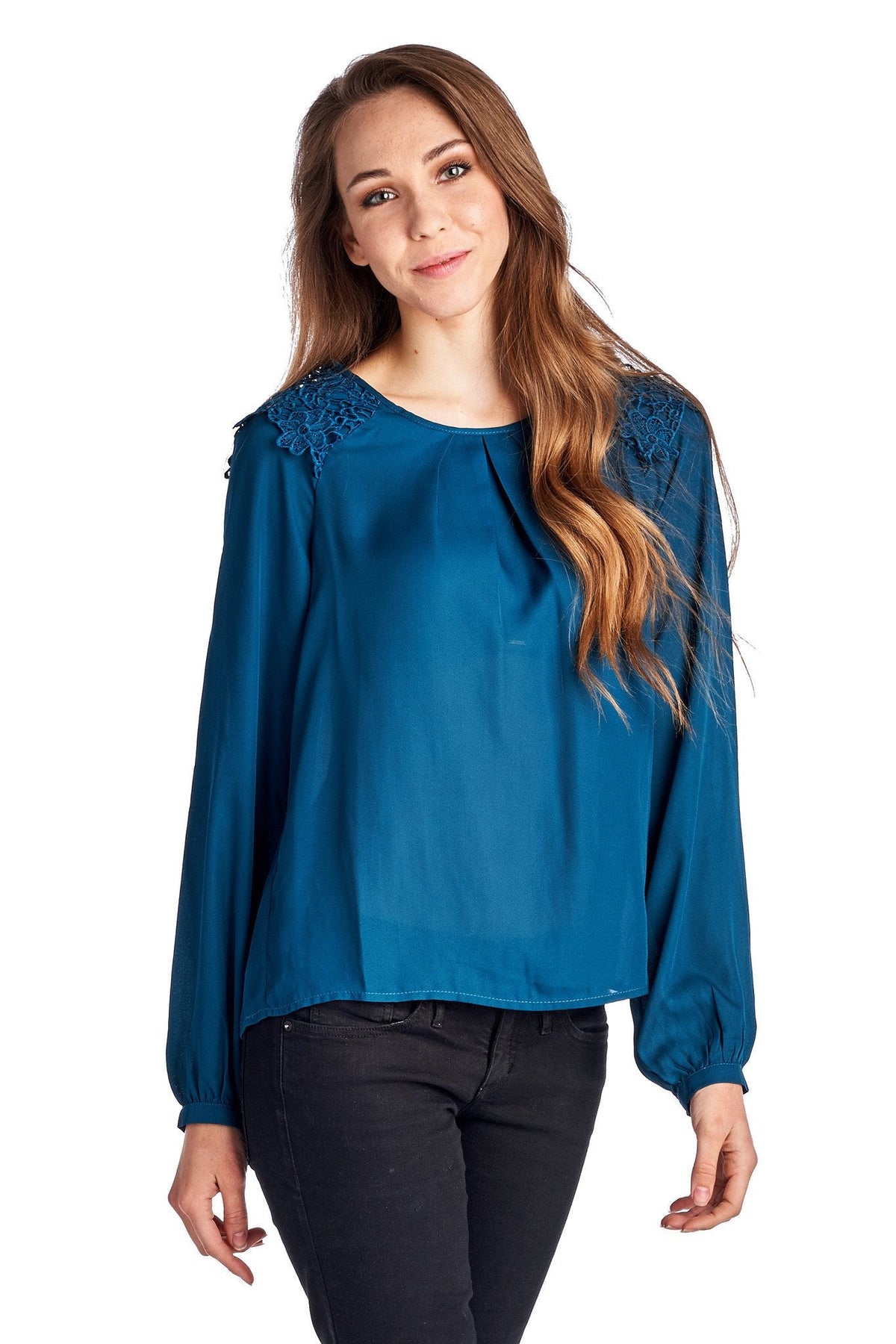 Women's Lace-Accent Pleated Scoop Neck Top Tops - Tophatter Daily Deals