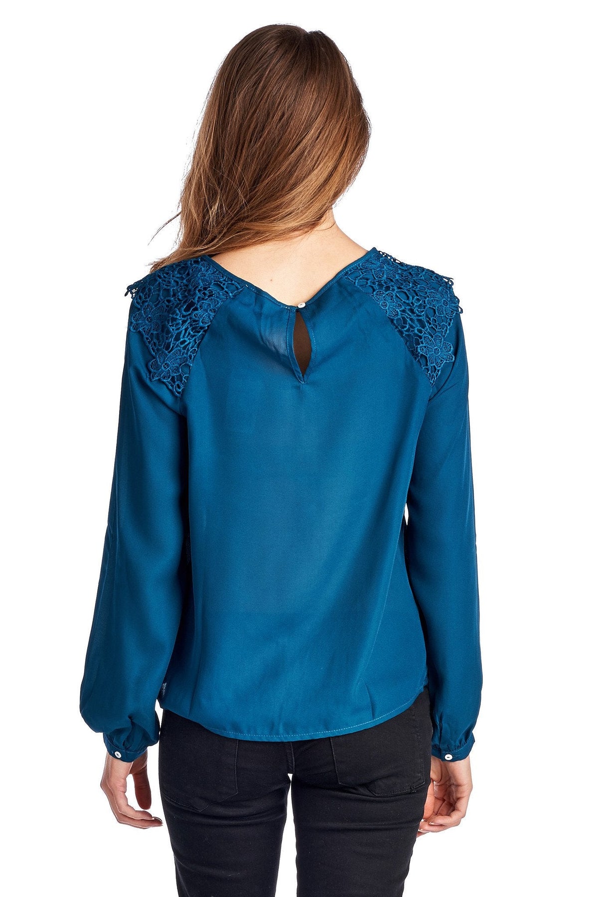 Women's Lace-Accent Pleated Scoop Neck Top Tops - Tophatter Daily Deals