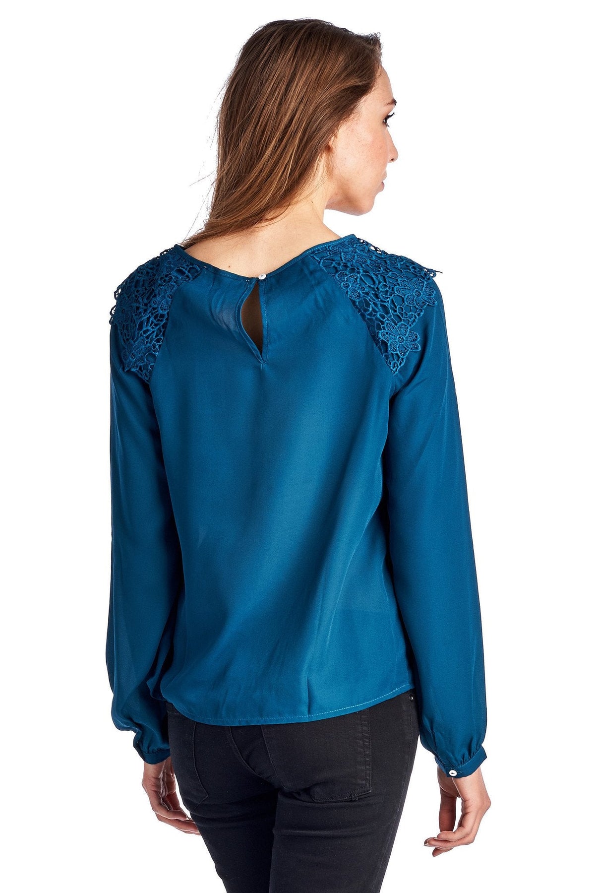 Women's Lace-Accent Pleated Scoop Neck Top Tops - Tophatter Daily Deals