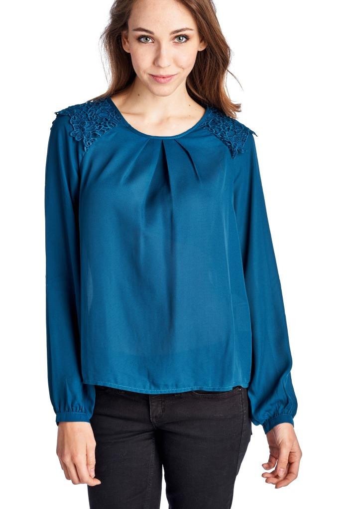 Women's Lace-Accent Pleated Scoop Neck Top Tops - Tophatter Daily Deals