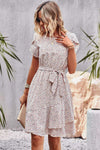 Belted Round Neck Petal Sleeve Mini Dress Casual Dresses - Tophatter Daily Deals