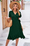 Surplice Neck Flutter Sleeve Dress Green Casual Dresses - Tophatter Daily Deals