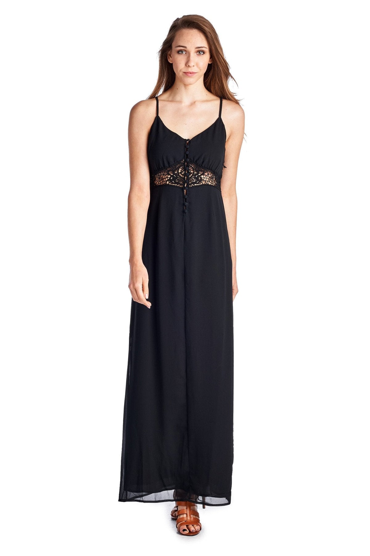 Women's Sleeveless Maxi Tank Dress with Lace Front & Back Detail Black Dresses / Maxi - Tophatter Daily Deals