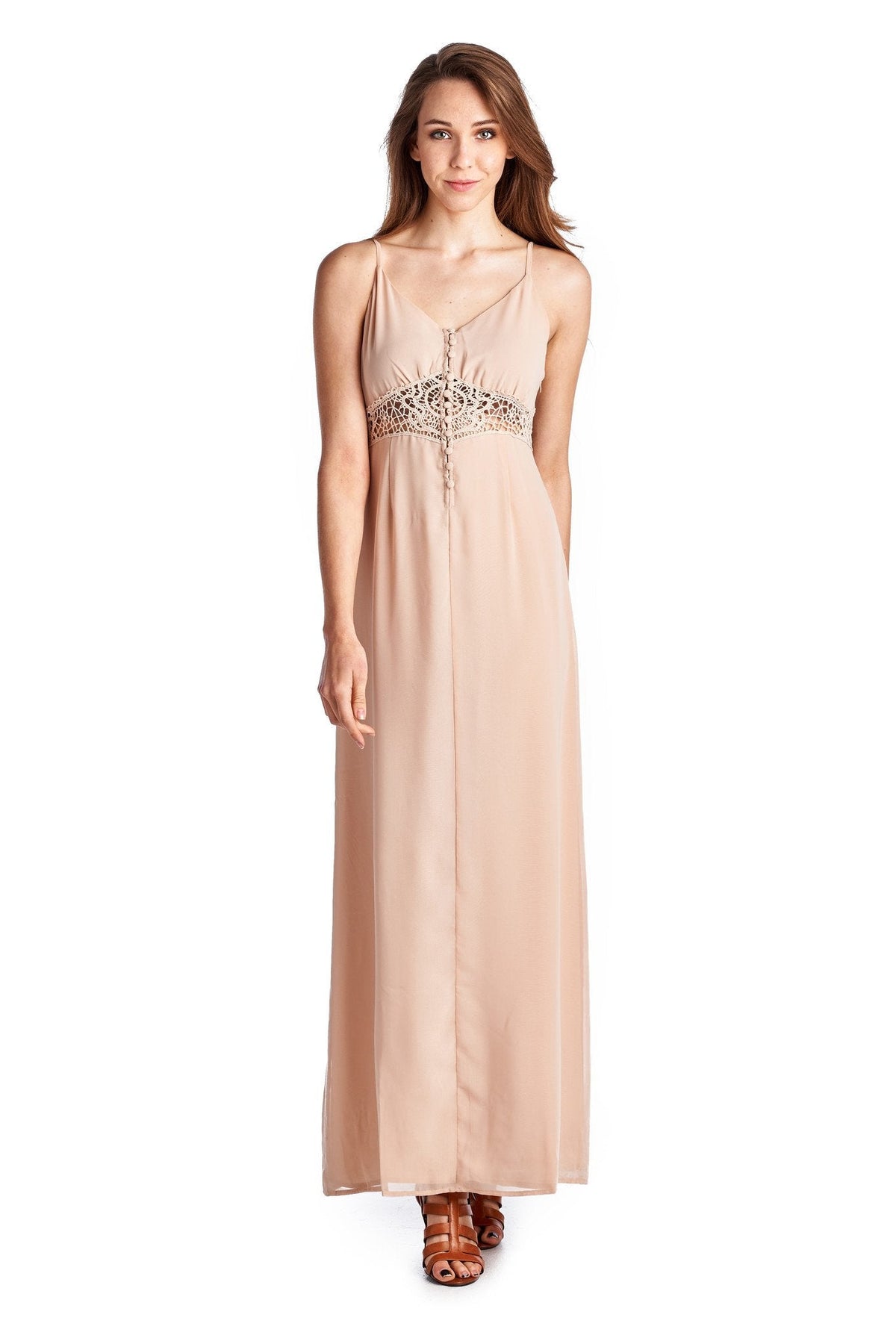 Women's Sleeveless Maxi Tank Dress with Lace Front & Back Detail Nude 2 Dresses / Maxi - Tophatter Daily Deals