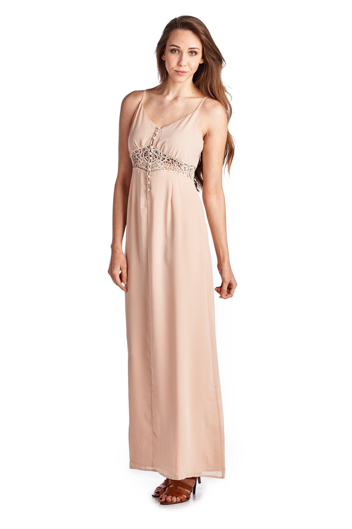Women's Sleeveless Maxi Tank Dress with Lace Front & Back Detail Dresses / Maxi - Tophatter Daily Deals
