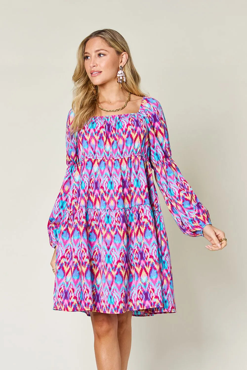 Double Take Full Size Printed Long Sleeve Dress Casual Dresses - Tophatter Daily Deals