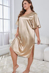 Plus Size Flutter Sleeve V-Neck Side Slit Night Gown Sleep Dresses - Tophatter Daily Deals