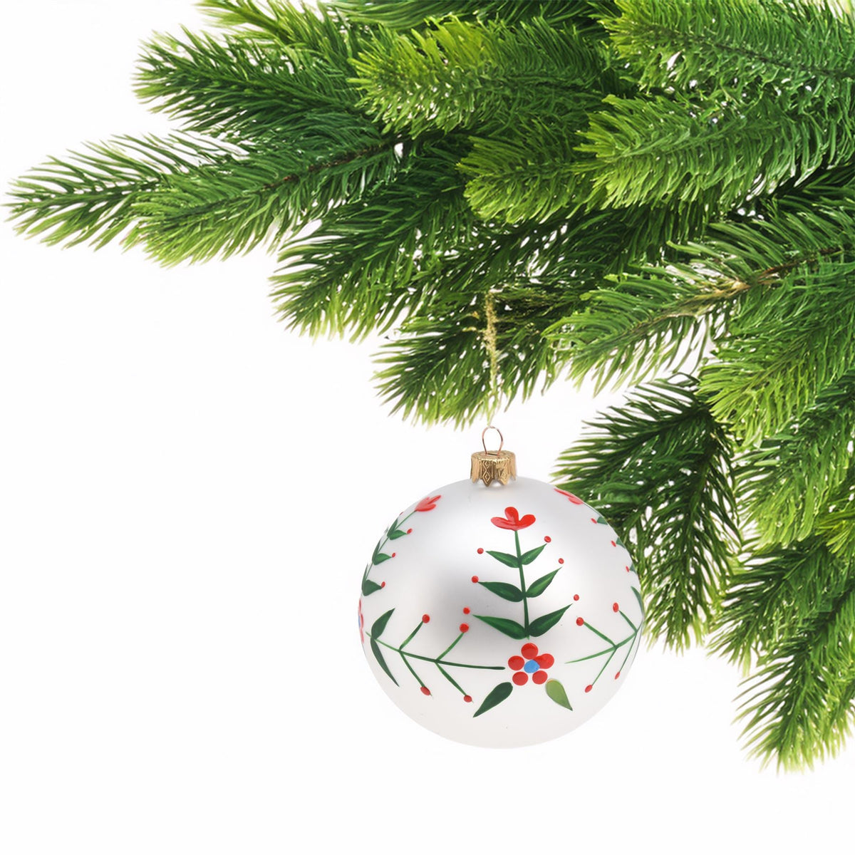 White Floral Christmas Bauble | Flower Christmas Tree Hanging Ornament - 8cm Baubles - Tophatter Daily Deals