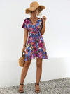 Printed Surplice Tie Waist Mini Dress Casual Dresses - Tophatter Daily Deals