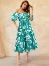 Printed Off-Shoulder Balloon Sleeve Dress Casual Dresses - Tophatter Daily Deals