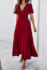 Slit V-Neck Short Sleeve Dress Casual Dresses - Tophatter Daily Deals