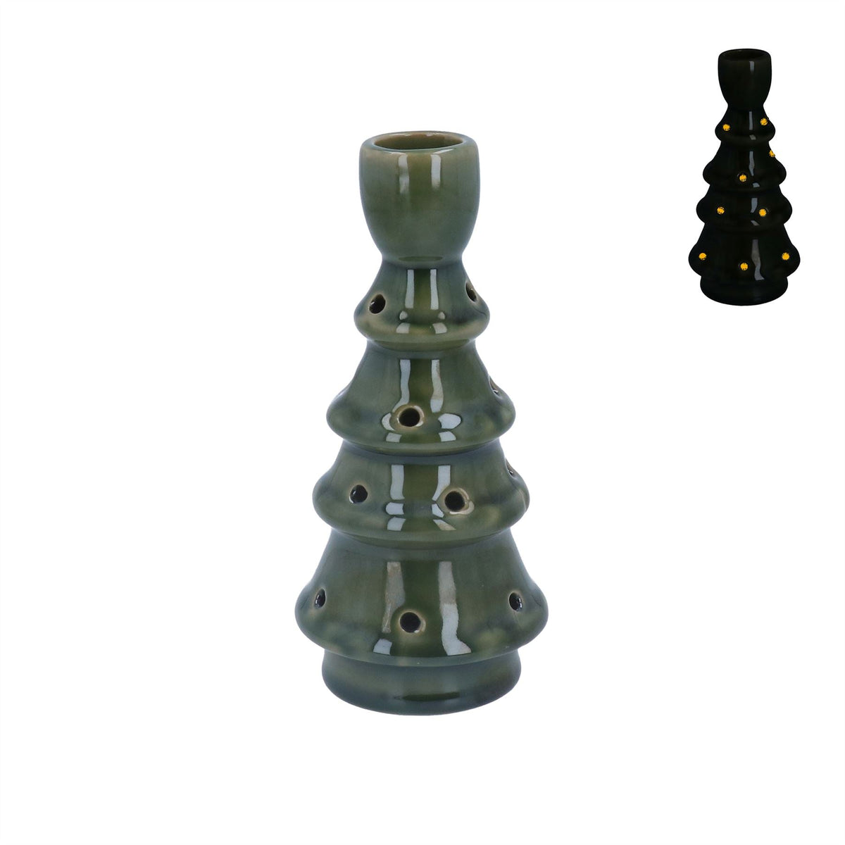 LED Christmas Tree Candlestick | Light-up Green Ceramic Christmas Candle Holder Candlestick - Tophatter Daily Deals
