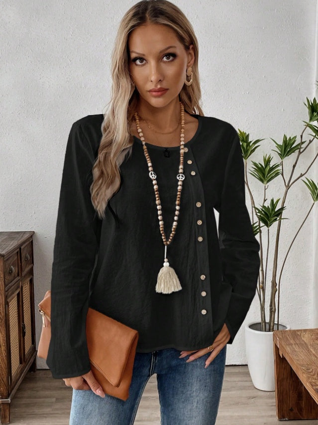 Lightweight Women Long Sleeve Top - Asymmetrical Button 3D Changing Face Moving Picture Frame - Tophatter Daily Deals
