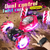 4WD RC Off Road Stunt Wheels Drift Car With Music Led Lights 2.4G Gesture Remote Control Spray 360 Rotating Climbing Car Toys 4 - Tophatter Daily Deals