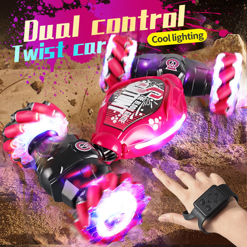 4WD RC Off Road Stunt Wheels Drift Car With Music Led Lights 2.4G Gesture Remote Control Spray 360 Rotating Climbing Car Toys 4 - Tophatter Daily Deals