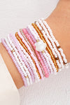 Light Pink Bohemian Beaded Shell Ornament Bracelet Set Light Pink ONE SIZE Alloy Bracelets - Tophatter Daily Deals