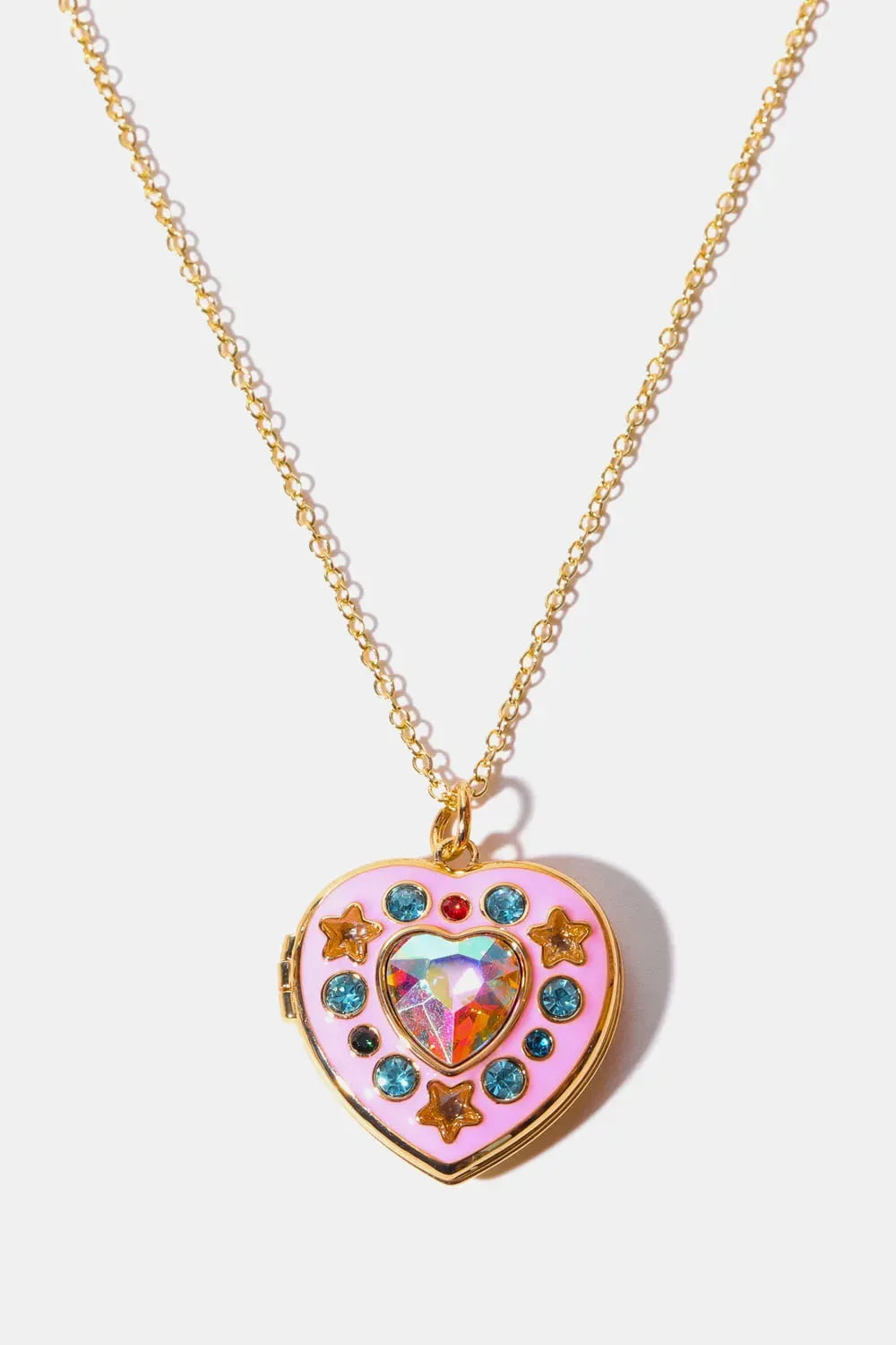 Rhinestone Decor Heart Box Pendant Necklace Gold Pink One Size Necklaces - Tophatter Daily Deals