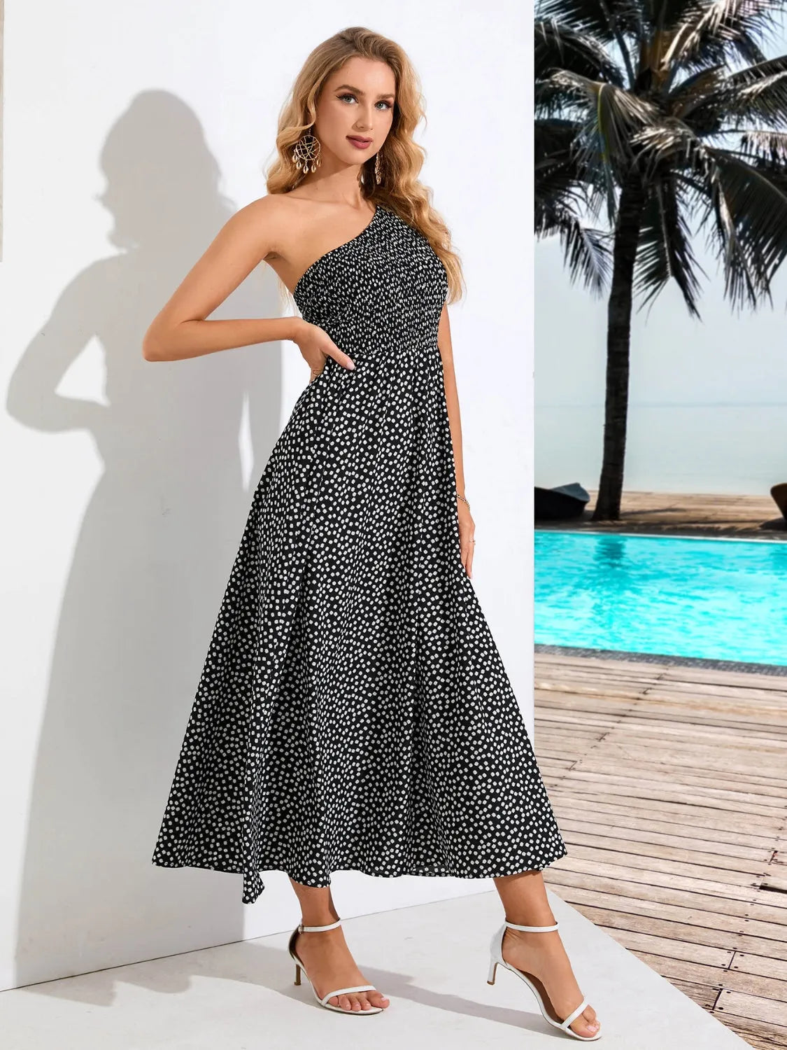 Printed Single Shoulder Midi Dress Casual Dresses - Tophatter Daily Deals