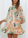 Printed Mock Neck Balloon Sleeve Mini Dress Casual Dresses - Tophatter Daily Deals