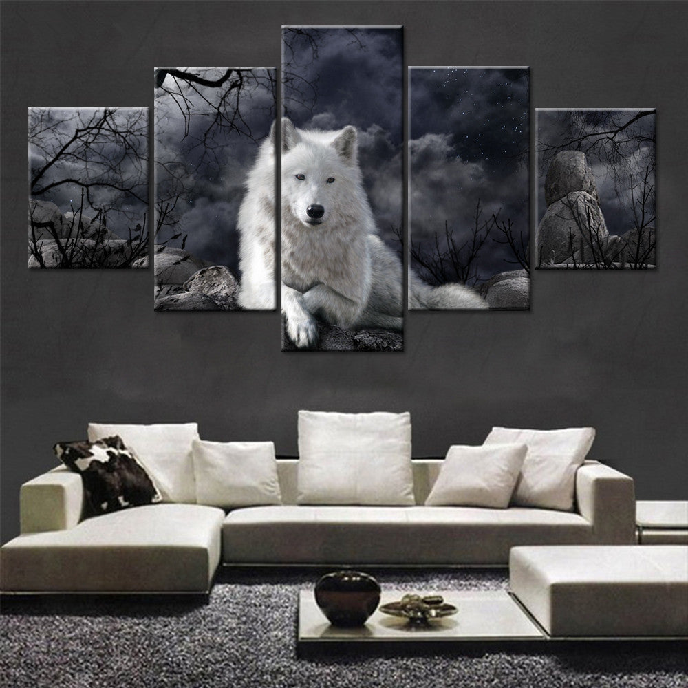 5 Panel Animal Wolf Wall Art Canvas Painting Poster Home Decor 0 - Tophatter Daily Deals