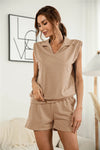 Sleeveless Top & Shorts Set Khaki Loungewear Sets - Tophatter Daily Deals