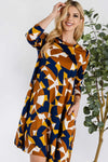 Celeste Full Size Geometric Round Neck Dress with Pockets Casual Dresses - Tophatter Daily Deals