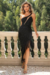 Fringed Asymmetrical Hem One-Shoulder Dress Black Cocktail Dresses - Tophatter Daily Deals