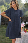 Swiss Dot Round Neck Flutter Sleeve Dress Casual Dresses - Tophatter Daily Deals