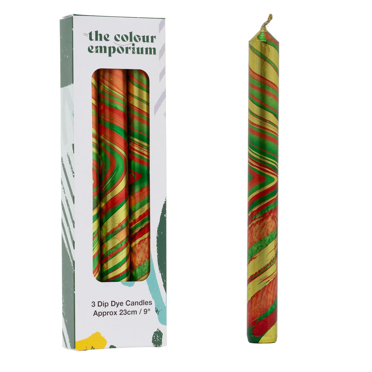 The Colour Emporium Set of 3 Metallic Hand-dipped Marbled Christmas Candles Candle - Tophatter Daily Deals