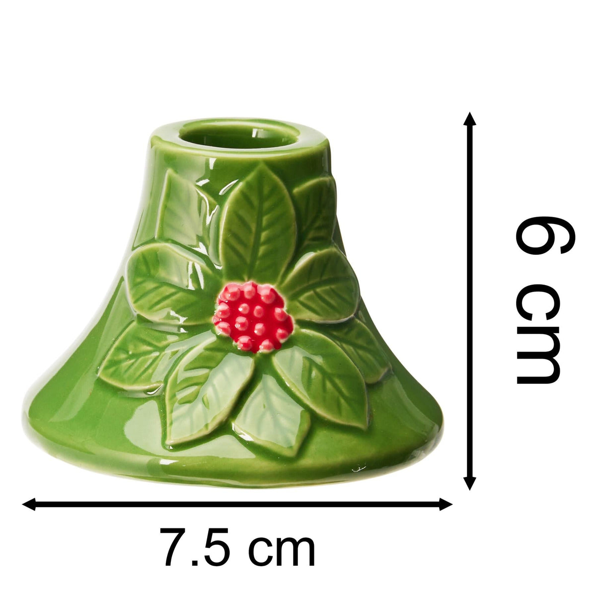 Set of 2 Green Ceramic Christmas Candlesticks | Holly and Berry Candle Holders Candle Holder - Tophatter Daily Deals
