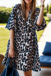 Leopard Button Up Half Sleeve Mini Dress Leopard Casual Dresses - Tophatter Daily Deals