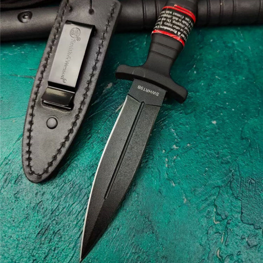 Smith. Wesson HRT9B Double-edged Dagger-GS75 Black Pocket Knives - Tophatter Daily Deals