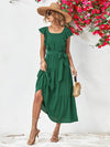 Tie Belt Ruffled Tiered Dress Forest Casual Dresses - Tophatter Daily Deals