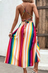 Multicolored Stripe Crisscross Backless Dress Casual Dresses - Tophatter Daily Deals