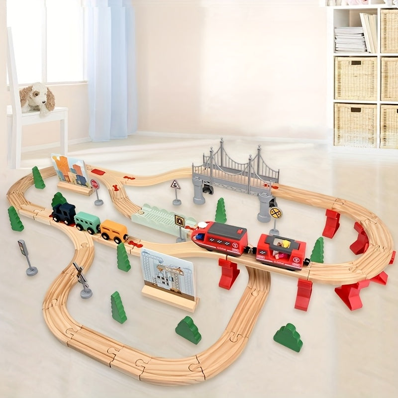 72pcs Wooden Train Set with Electric Train Toy Toys - Tophatter Daily Deals
