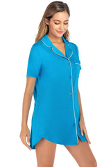 Contrast Piping Pocketed Short Sleeve Lounge Dress Sleep Dresses - Tophatter Daily Deals