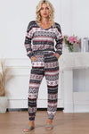 Printed V-Neck Top and Pants Lounge Set Multicolor Loungewear Sets - Tophatter Daily Deals