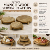 Set of 3 Round Mango Wood Serving Platters, Raised Serving Boards Serving Board - Tophatter Daily Deals