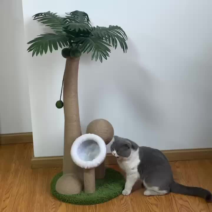 Coconut Tree Cat Scratching Post with Ball Toy Cat Furniture - Tophatter Daily Deals