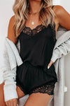 Lace Detail Cami and Shorts Lounge Set Black Loungewear Sets - Tophatter Daily Deals