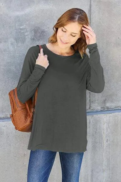 Basic Bae Full Size Round Neck Dropped Shoulder T-Shirt Charcoal Women's T-Shirts - Tophatter Daily Deals