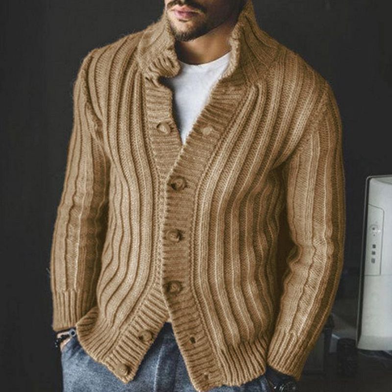 Warm Classic Men's Cardigan - Shawl Collar, Wool Blend Khaki 3D Changing Face Moving Picture Frame - Tophatter Daily Deals