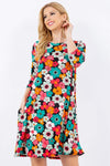 Celeste Full Size Floral Three-Quarter Sleeve Dress with Pockets Casual Dresses - Tophatter Daily Deals