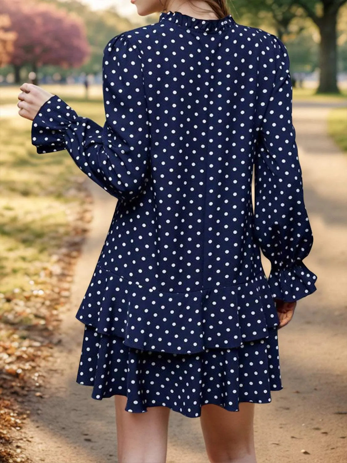 Layered Polka Dot Flounce Sleeve Mini Dress Casual Dresses - Tophatter Daily Deals